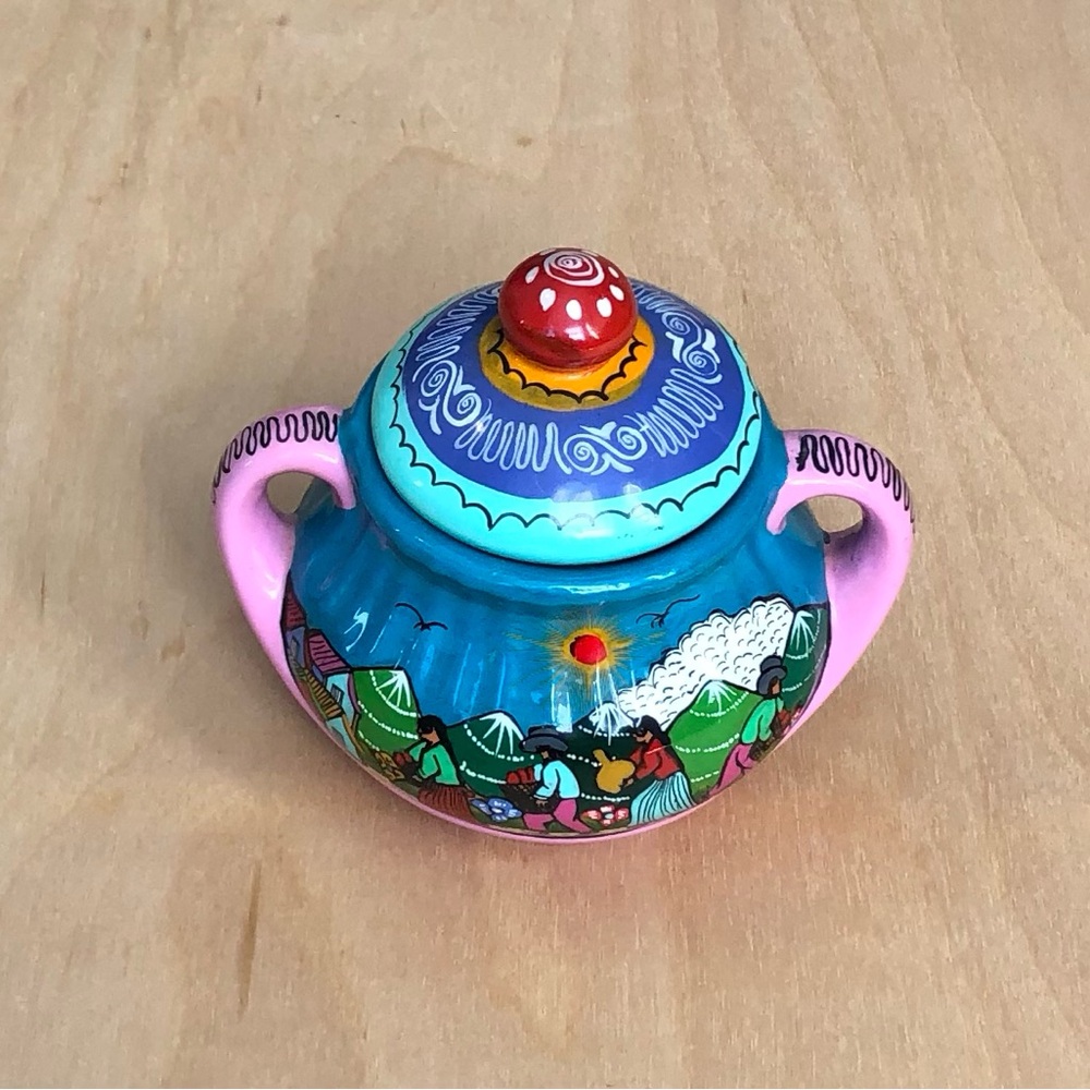 Colorful Hand-Painted Ceramic Sugar Bowl 6inX6in.